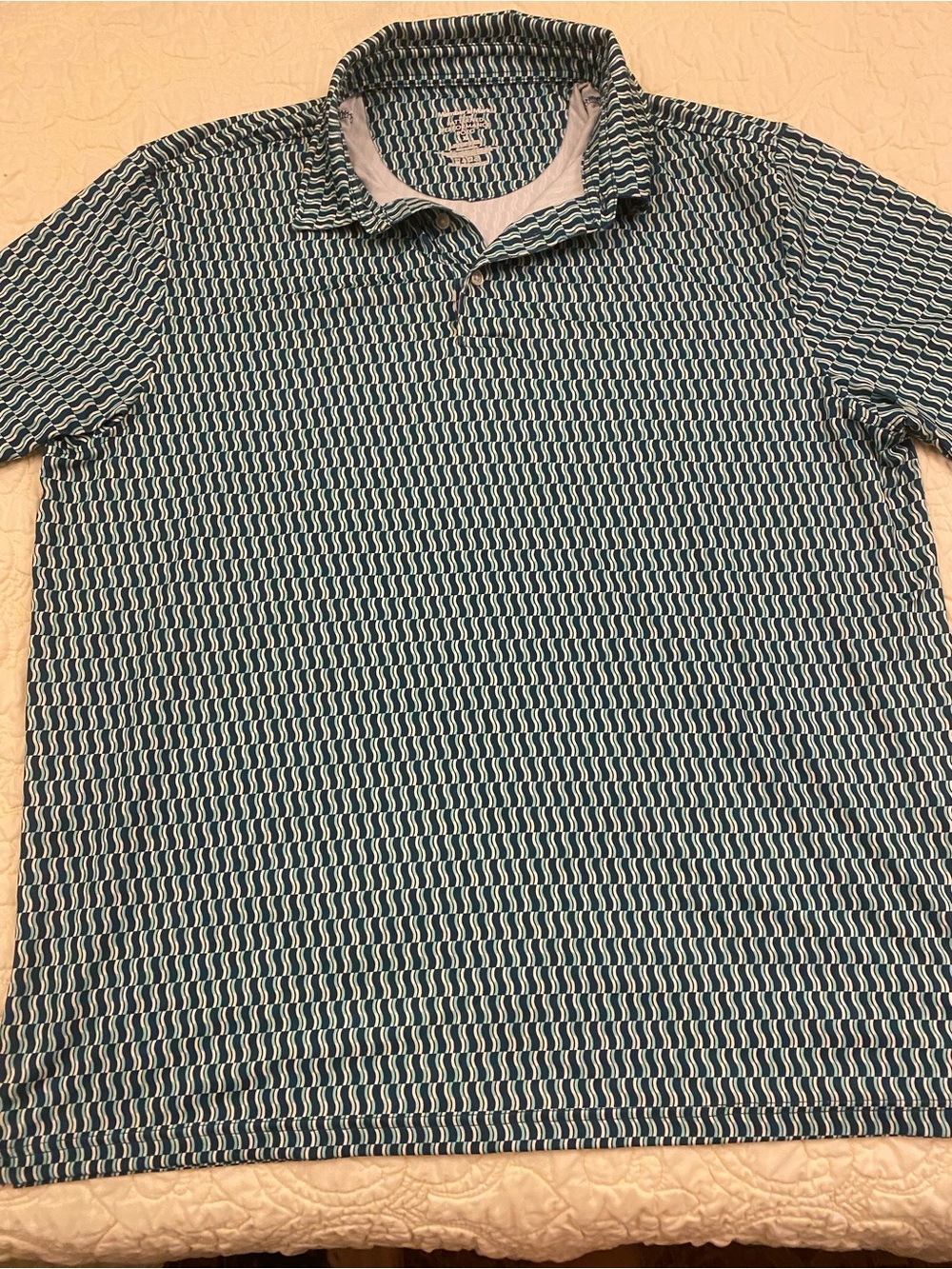 Members Mark Teal & Navy Striped Performance Polo
